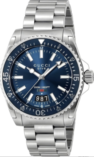 Gucci YA136311, Gucci, YA136311 blue dive watch, Grijs / Chroom